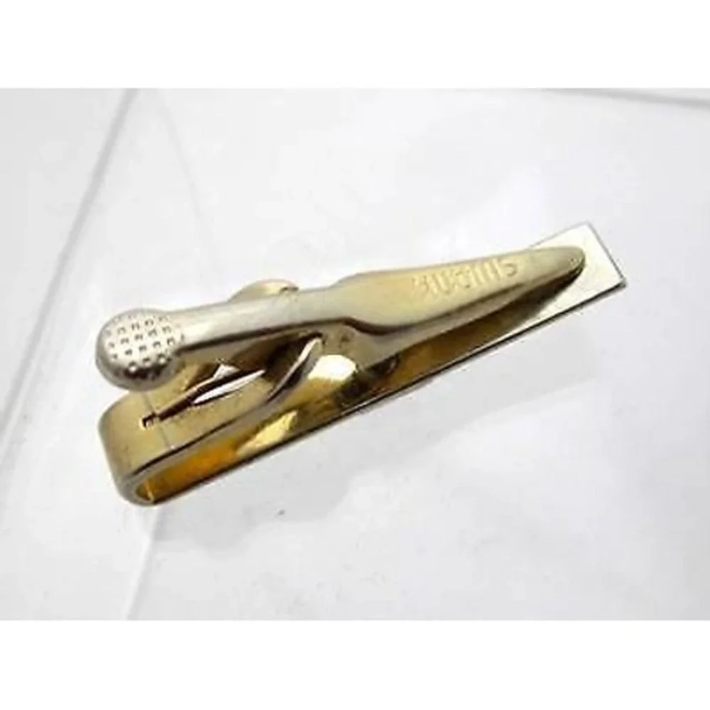 Vintage Gold Plated Signed Swank Black Rhinestone Accent Small Tie Clip Clasp‎